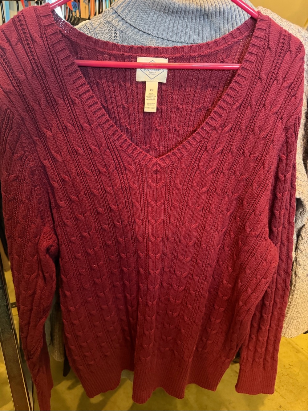 St John’s Bay Cable Knit V-Neck Sweater - burgundy